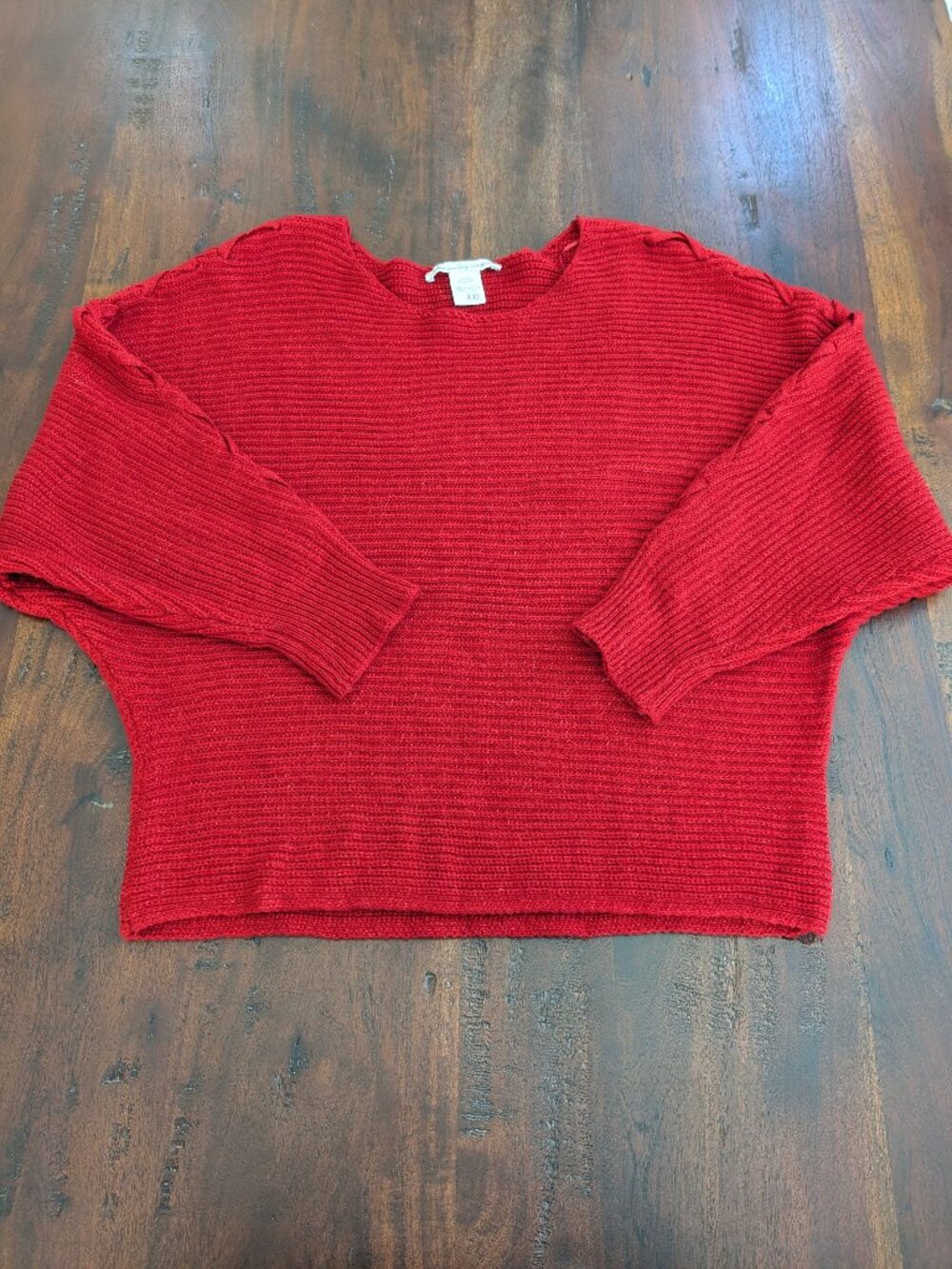 American Rag Cie Red Ribbed Braided-Sleeve Sweater with Subtle Sparkle (XXL)